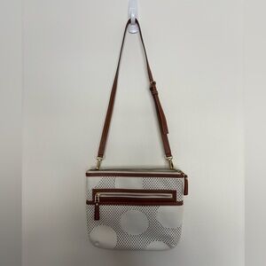 Fossil White & Brown Polka Dot Crossbody Bag
